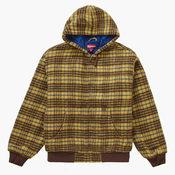 Chaqueta de trabajo con capucha de lana a cuadros supreme marrón