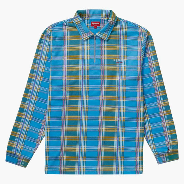 Suprem Plaid Zip Up L/S Polo Blue