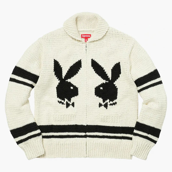 Supreme Playboy sjal krage full zip tröja naturlig