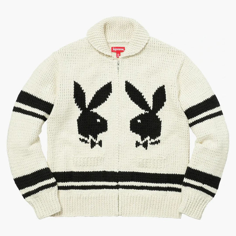Supreme Playboy sjal krage full zip tröja naturlig