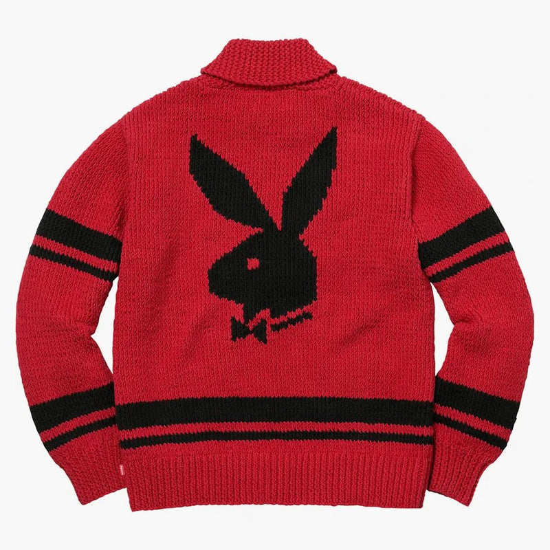 Supreme Playboy Shawl Collar Full Zip Sweater Red