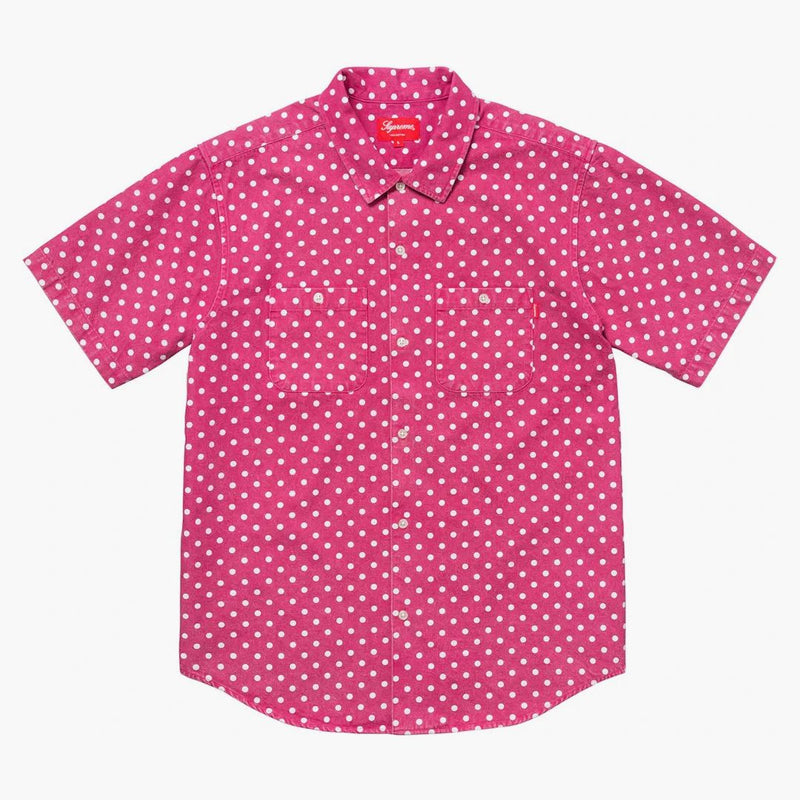 Cămașă supremă de denim polka dot magenta