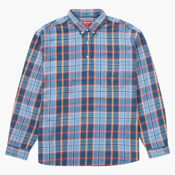 Camisa de franela a cuadros suprema de suéter azul