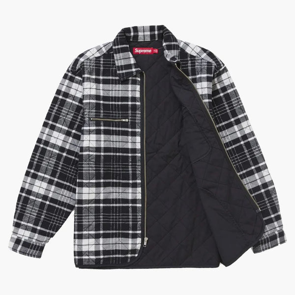 Nejvyšší prošívaný flanel na zip Up Black