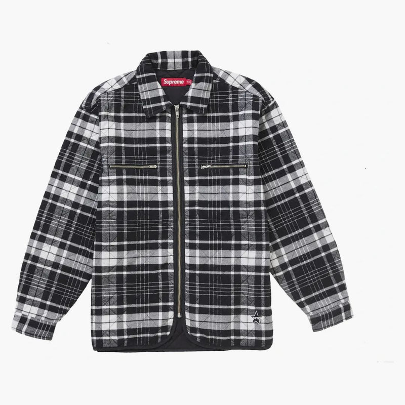 Nejvyšší prošívaný flanel na zip Up Black