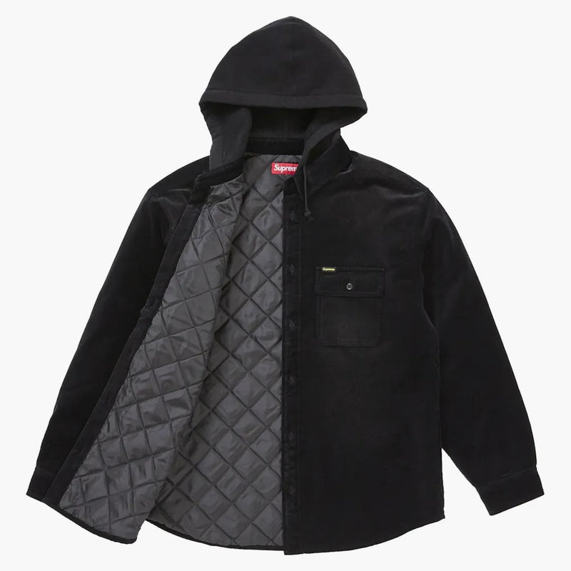 Supreme Quilted Lined Hooded Velvet Shirt Black