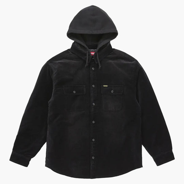 Supreme Quilted Lined Hooded Velvet Shirt Black