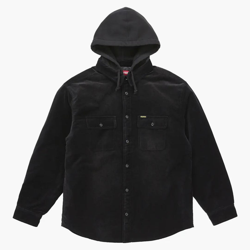Supreme Quilted Lined Hooded Velvet Shirt Black