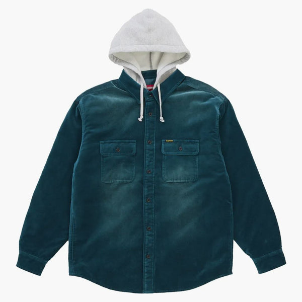 Supreme Quilted Lined Hooded Velvet Shirt Teal