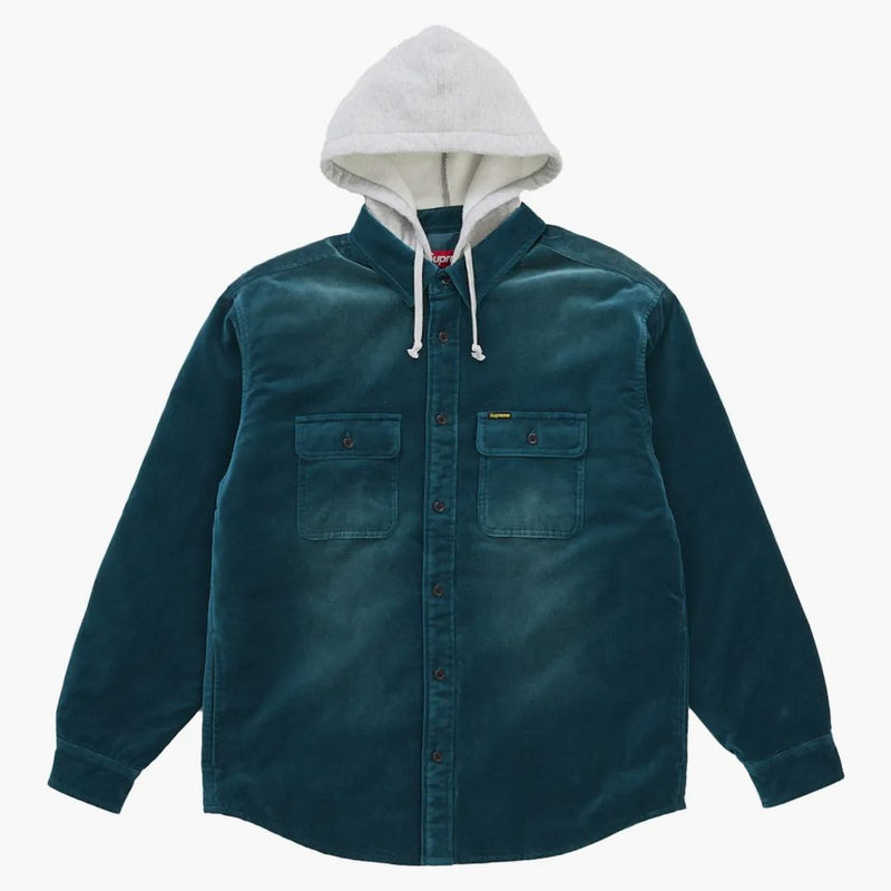 Supreme Quilted Lined Hooded Velvet Shirt Teal