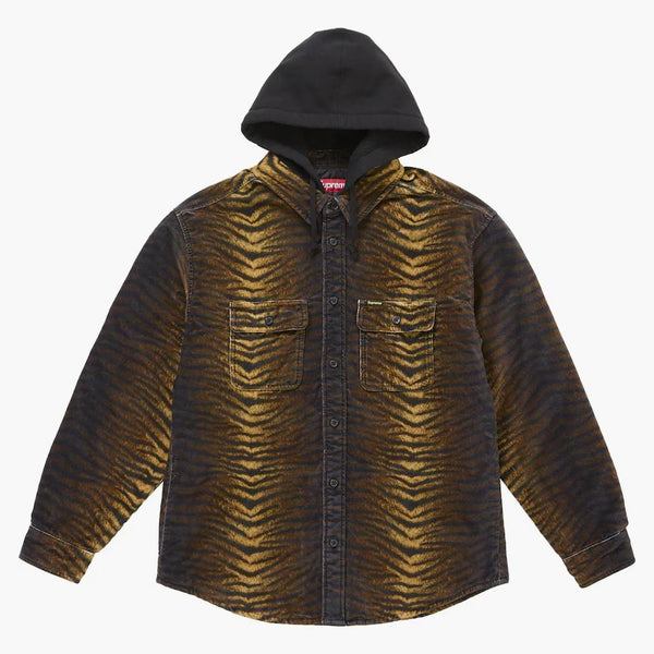 Supreme Quilted Lined Hooded Velvet Shirt Tiger
