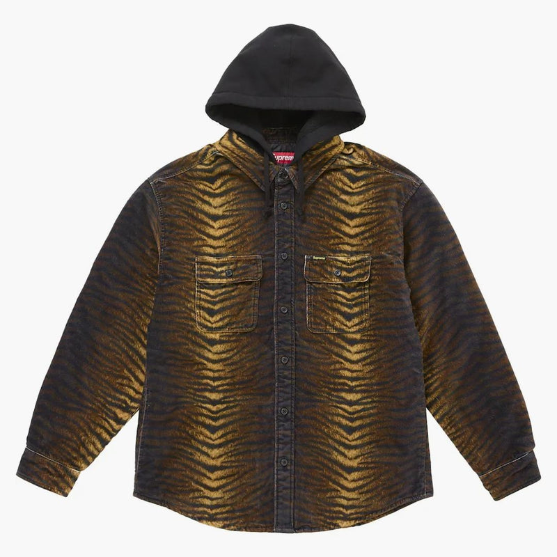 Supreme Quilted Lined Hooded Velvet Shirt Tiger