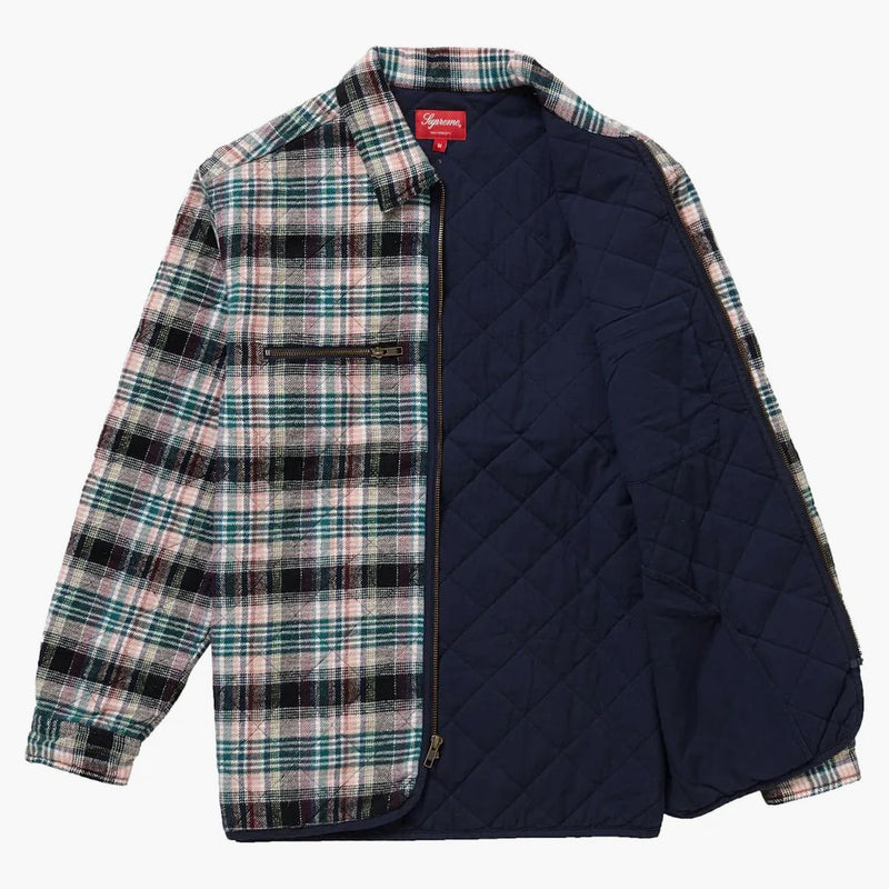 Supreme Quilted Plaid Zip Up Shirt OffWhite