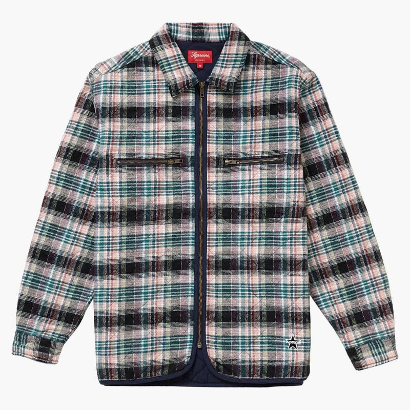 Supreme Quilted Plaid Zip Up Shirt OffWhite