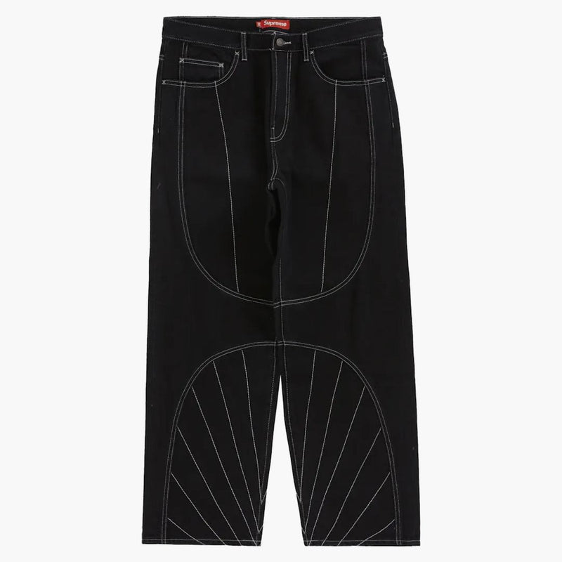 Nejvyšší radiální vyšívaná volná fit Jean Black