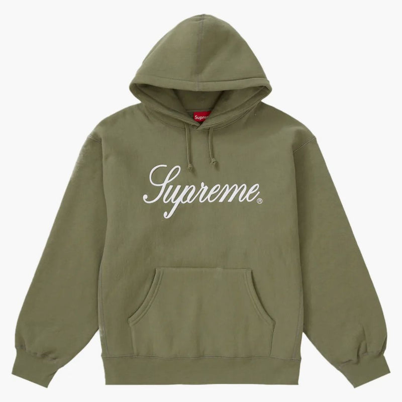 Supreme raised script hooded sweatshirt light olive