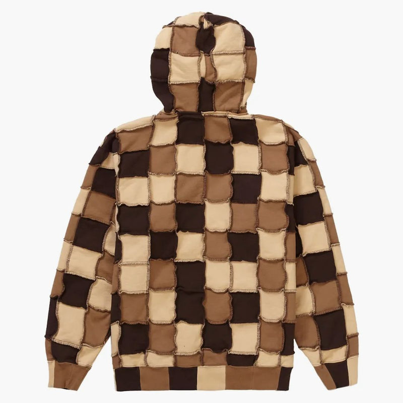 Supreme Reverse Patchwork Zip Up Hooded Sweatshirt Brown