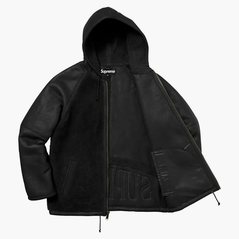 Supreme reversed shearling hooded jacket blacket blacket
