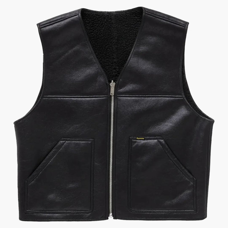 Supreme Reversible Faux Shearling Work Vest Black