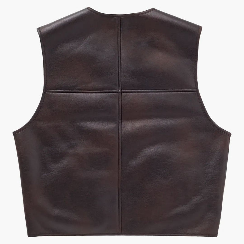 Supreme Reversible Faux Shearling Work Vest Brown