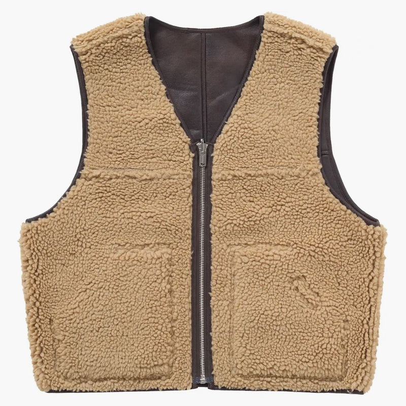 Supreme Reversible Faux Shearling Work Vest Brown