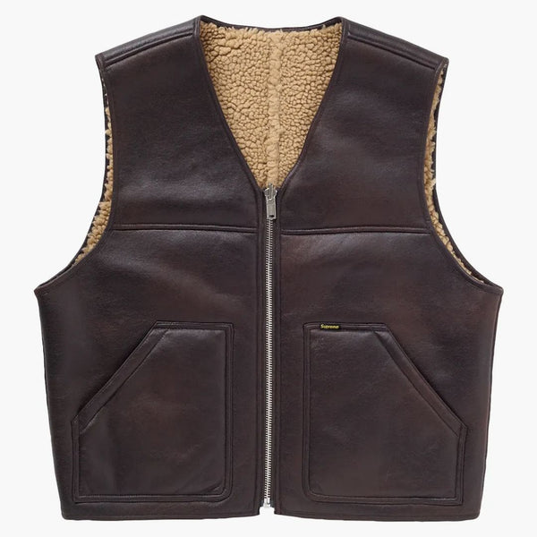 Supreme reversible faux shearling work vest brown