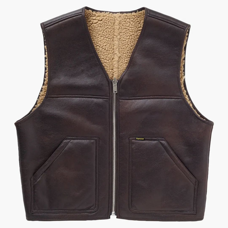Supreme Reversible Faux Shearling Work Vest Brown