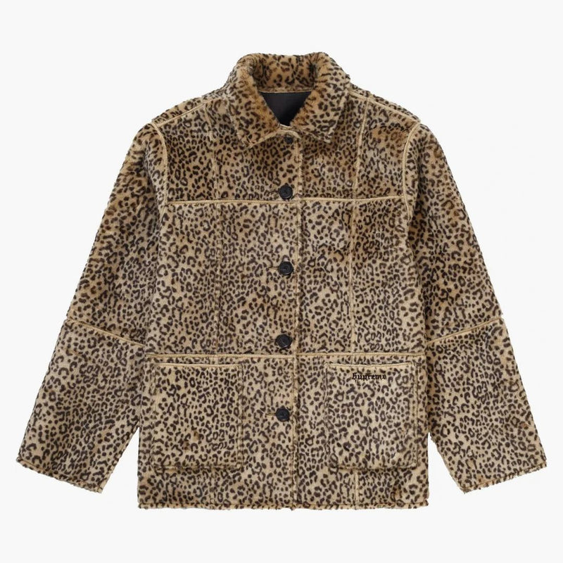 Supreme reversible faux suede leopard coat black