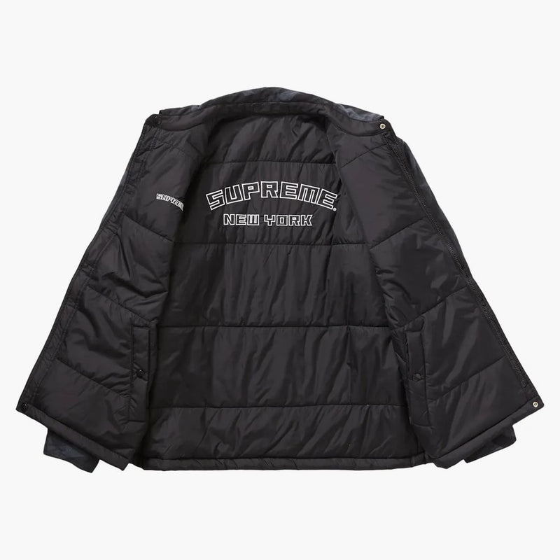 Supreme reversible puffy work jacket black tribal camo