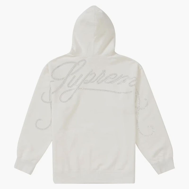 Supreme Rhinestone Script Hooded Sweatshirt White