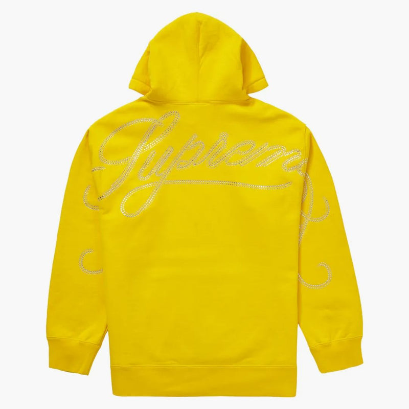 Supreme Rhinestone Script Hooded Sweatshirt Yellow