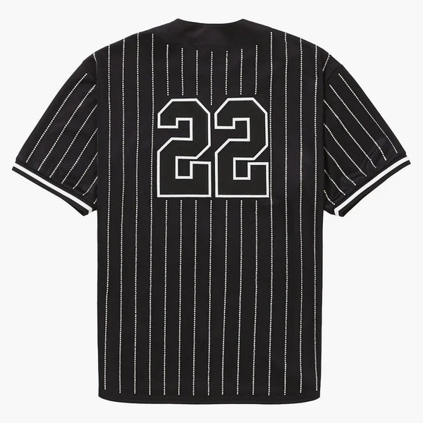 Supreme Rhinestone Stripe Baseball Jersey Black