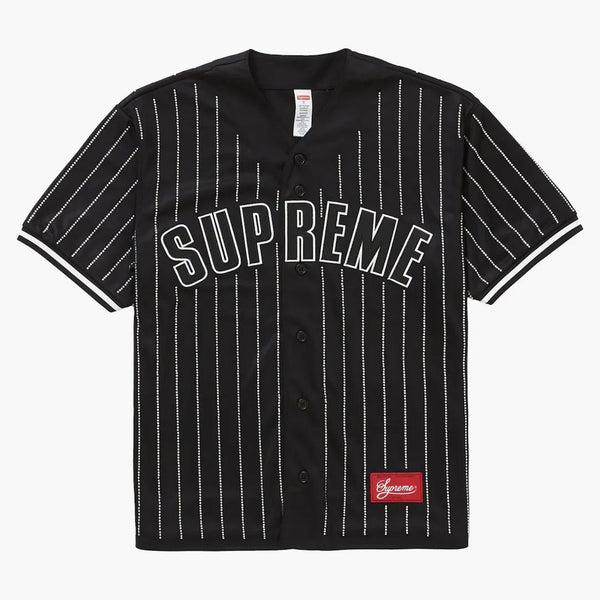 Supreme Rhinestone Stripe Baseball Jersey Black