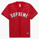 Supreme Rhinestone Stripe Baseball Jersey Red