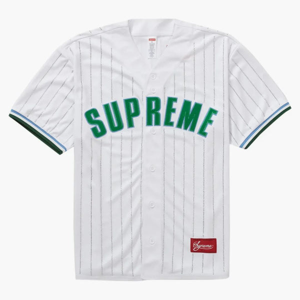 Supreme Rhinestone Stripe Baseball Jersey White