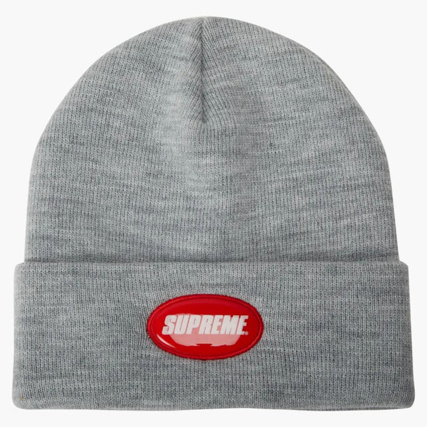 Supreme Rubber Patch Beanie Heather Grey