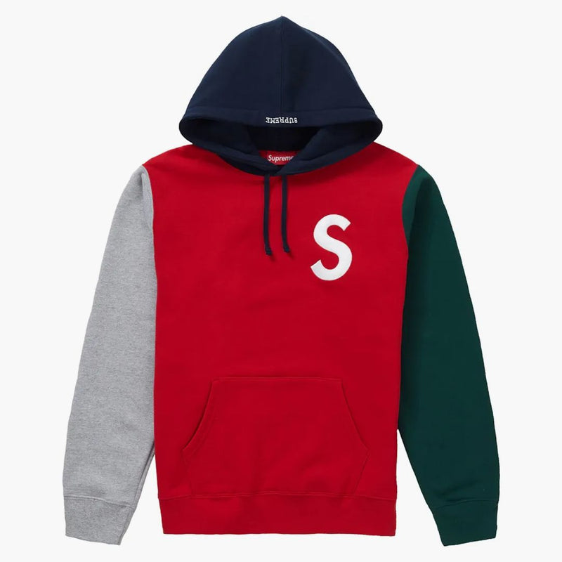 Supreme s logotyp färgblockerad huva tröja röd