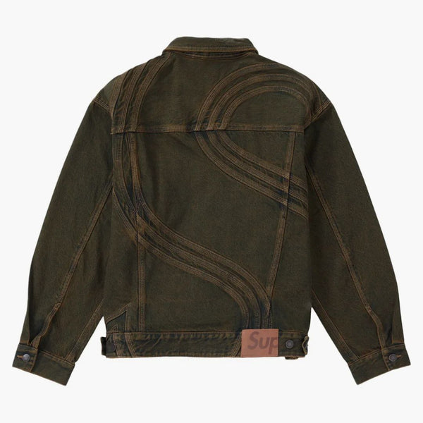 Giacca di camionista in denim logo supremo s sporco verde
