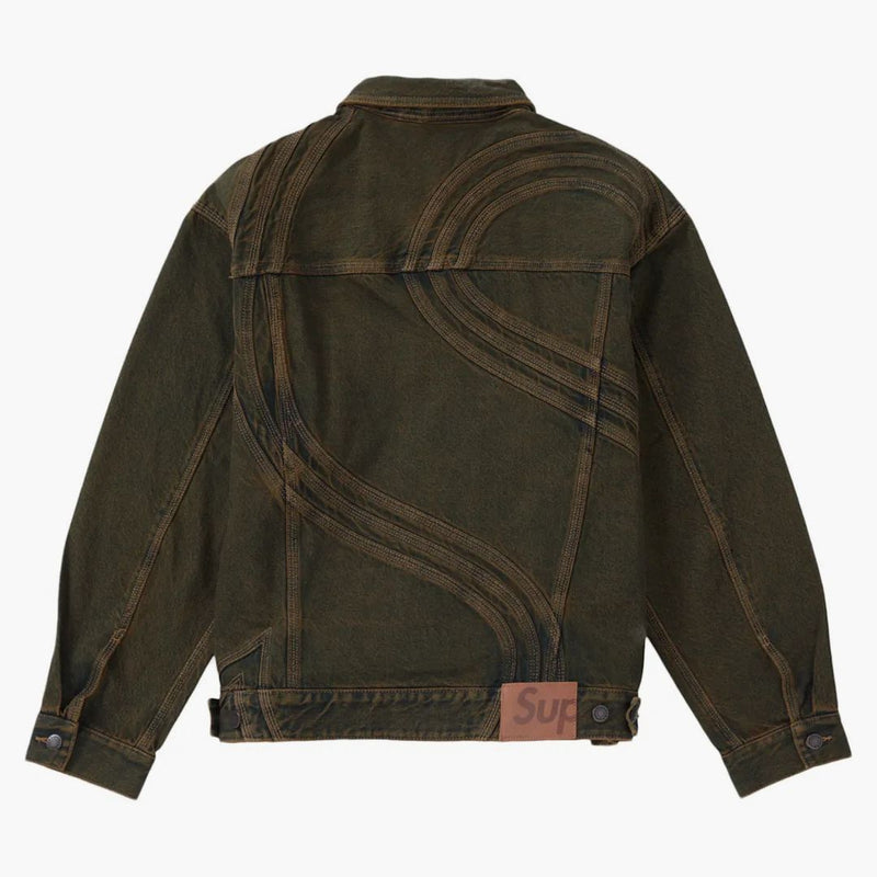 Giacca di camionista in denim logo supremo s sporco verde