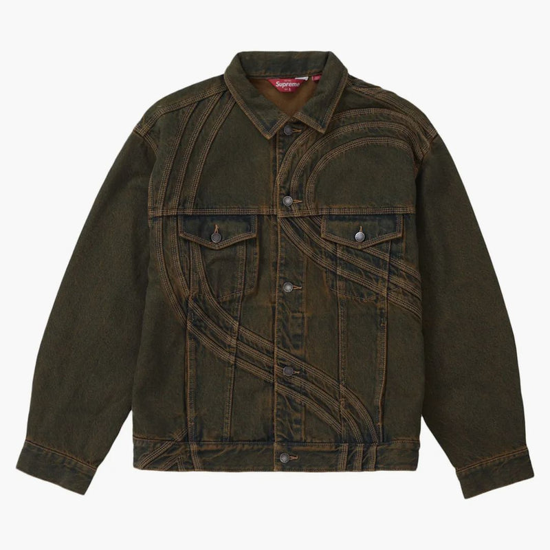 Giacca di camionista in denim logo supremo s sporco verde