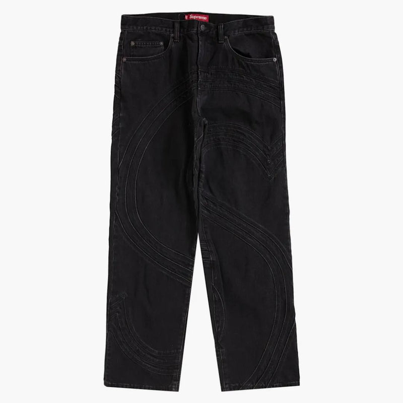 Supreme s logotipo de fit suelto jean lavado negro