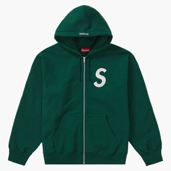 Supreme s logotyp Zip Up Hooded Sweatshirt Dark Green