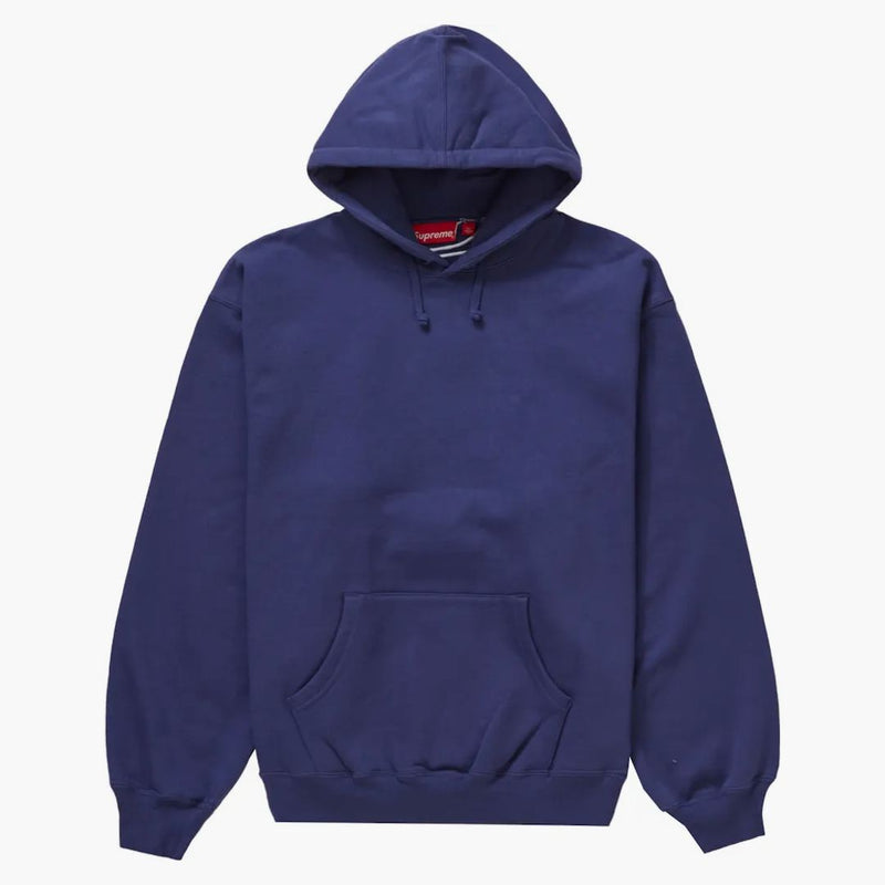 Supreme Satin Appliqué Hooded Sweatshirt (FW23) tvättad marin