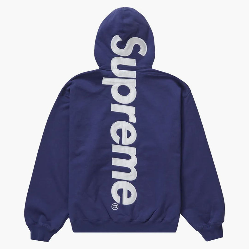 Supreme Satin Appliqué Hooded Sweatshirt (FW23) tvättad marin