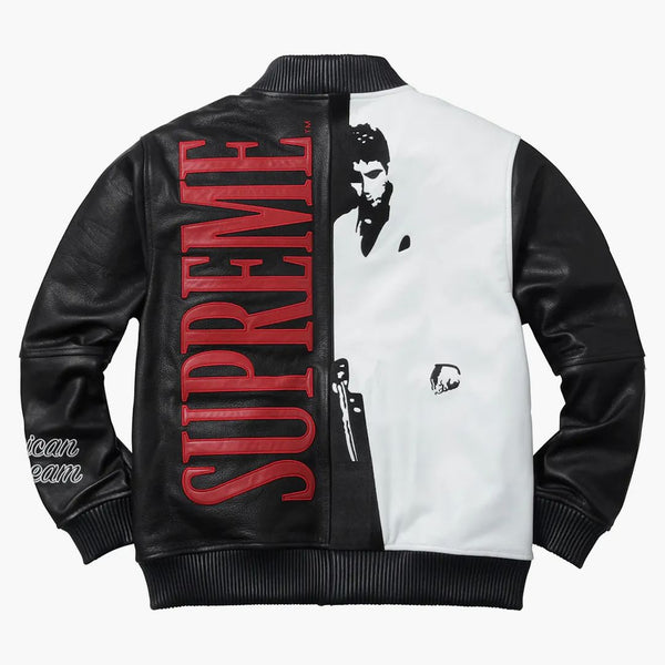 Supreme Scarface Embroidered Leather Jacket Black