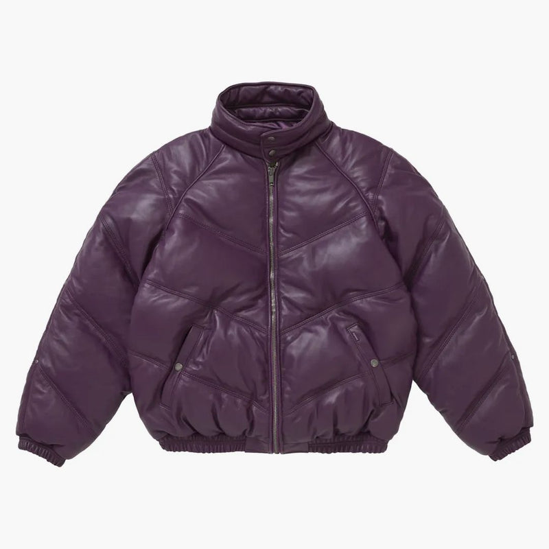 Supreme Schott Chevron Leather Down Puffer Jacket Purple