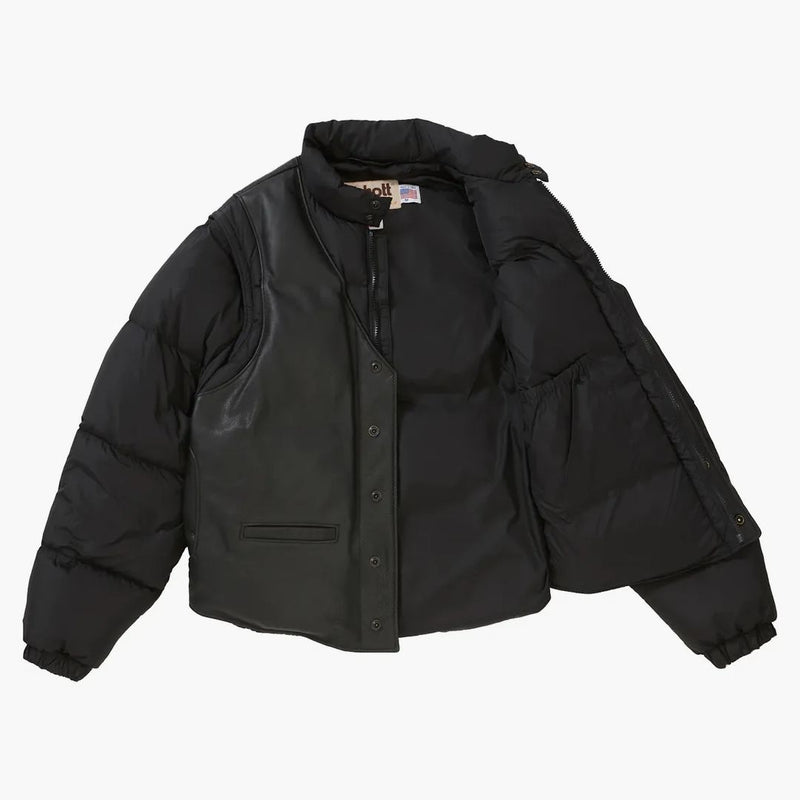Nejvyšší Schott Down Leather Vest Puffy bunda černá