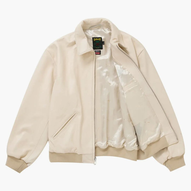 Supreme Schott Hooded Leather Bomber Jacketen Stone