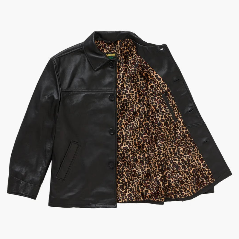 Supreme Schott Leather Car Coat (ss25) Black