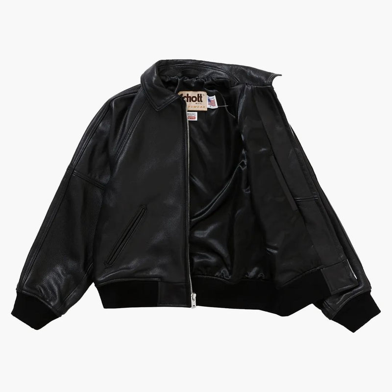 Supreme Schott Martin Wong 8 boll läder varsity jacka svart